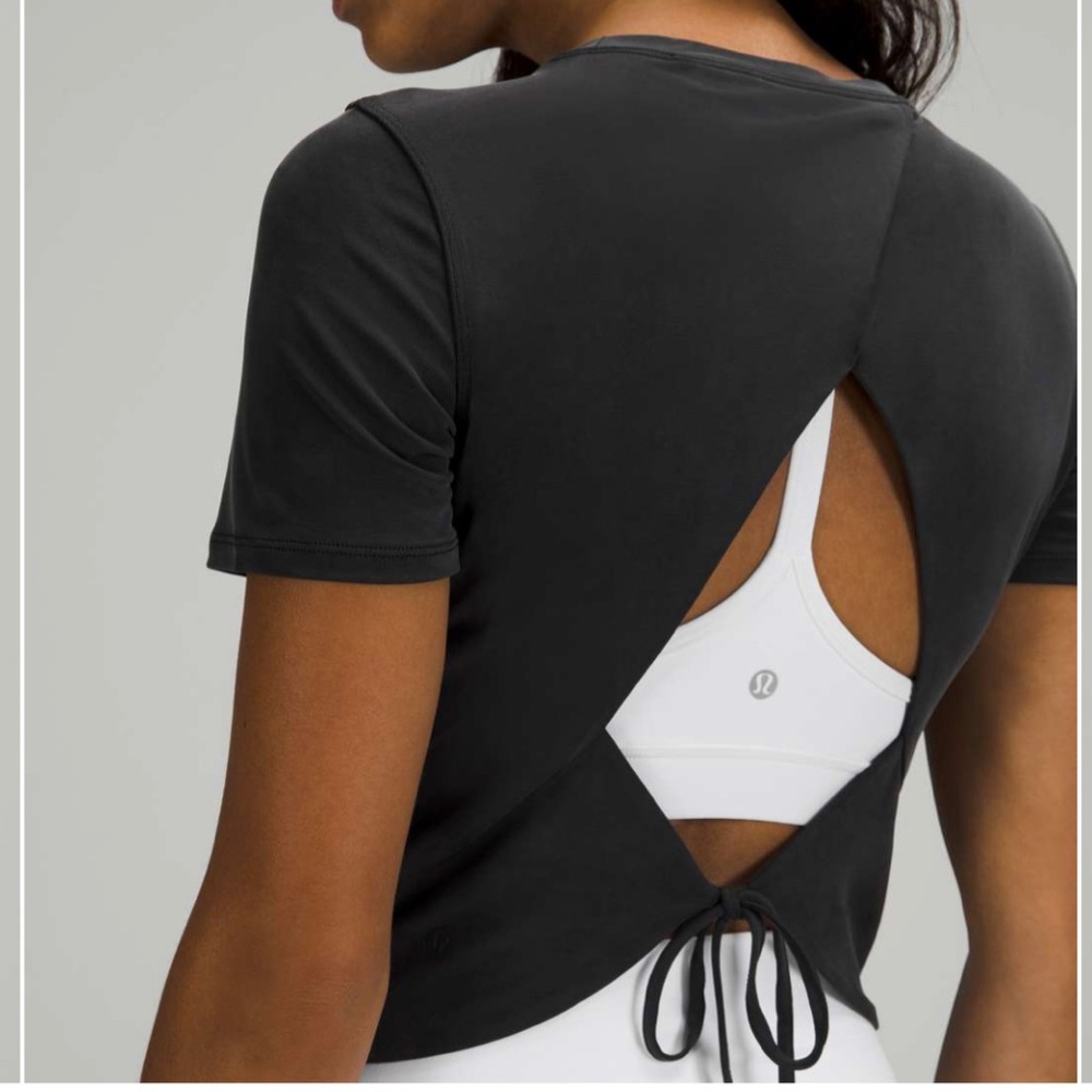 Lululemon Black Open Tie-Back short sleeve shirt